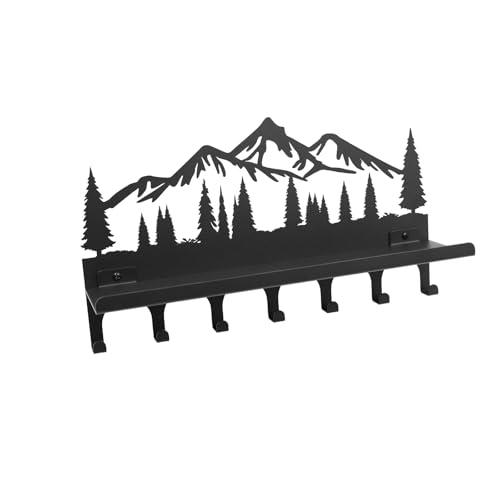 Wall Mounted Mountain Key & Mail Holder with Shelf | Metal Key Organizer with 2 in 1 Key Hooks for Entryway, Hallway, Office - color: Mountain (2 in 1), size: 12 Inch