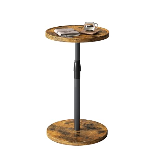 Adjustable Round Side Table, Pedestal Drink Table for Small Spaces | Small End Table, Tall Round Nightstand for Living Room Bedroom Rustic Brown ET-010RB - color: Rustic Brown