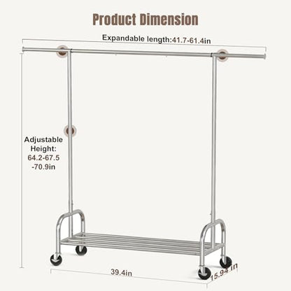 Heavy Duty Rolling Garment Rack with Wheels, 550LBS Clothing Rack | Sturdy Metal Frame, Spacious Hanging Storage, Clothing Organizer for Bedroom, Closet, Laundry Room & Home Organization