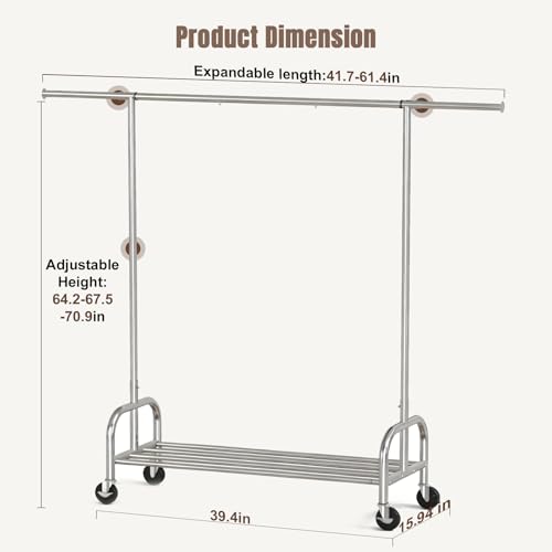 Heavy Duty Rolling Garment Rack with Wheels, 550LBS Clothing Rack | Sturdy Metal Frame, Spacious Hanging Storage, Clothing Organizer for Bedroom, Closet, Laundry Room & Home Organization