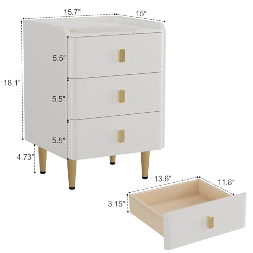 AQIMUELE Narrow Nightstand with Drawers, Narrow Side Table Leather, Small Bedside Tables for Bedroom. (White) - color: White, size: 15.7''W x 15"D x 22.8"H