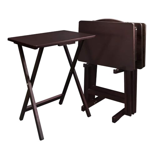 HomeStock Antique 5-Piece Solid Wood Folding Tray Table Set with Storage Stand 4 Durable TV Tables for Living Room or Snacks, 19" x 14.75" x 25.5" Espresso - color: Espresso