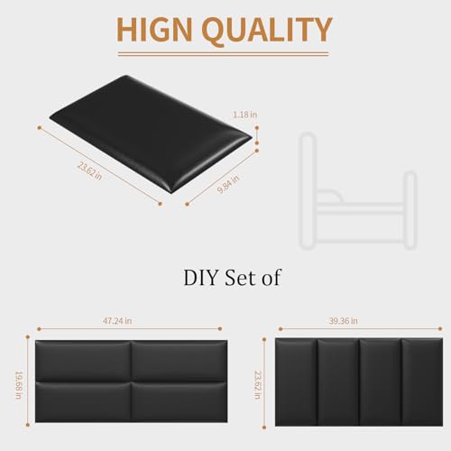 Headboards Wall Panel for Twin, Self-Adhesive 3D Wall Panels, Upholstered Wall Panel for Bedroom/Living Room (4 Pieces 9.84 in x 23.6 in) - color: Black, size: 4 PCS, style: Twin