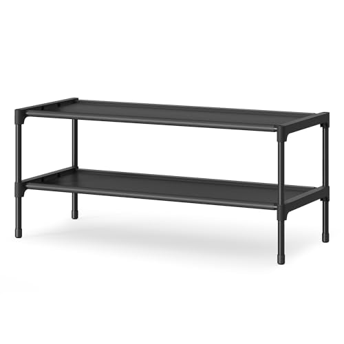 SONGMICS Shoe Rack, Space-Saving, Entryway, Metal Frame | Space-Saving Shoe Storage Organizer, Non-Woven Fabric Shelves, ULSH022BH01 - color: Ink Black, size: 2 Tiers (24.5"W)