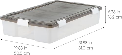 IRIS USA 47 Qt Underbed Storage Bins with Gasket Lids, Gray/Clear | WeatherPro low-profile seal protects clothing and seasonal items under beds from dust and moisture - style: Weatherpro 47 Qt. - Single;