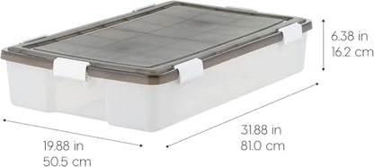 IRIS USA 47 Qt Underbed Storage Bins with Gasket Lids, Gray/Clear | WeatherPro low-profile seal protects clothing and seasonal items under beds from dust and moisture - style: Weatherpro 47 Qt. - Single;