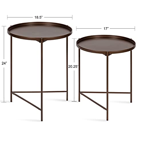 Kate and Laurel Ulani Modern Nesting Side Table; Set of 2; Bronze; Sophisticated Glam End Tables for Storage and Display - color: Bronze