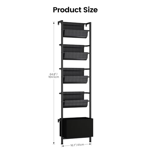 Homeiju Wall Mounted Kids Bookshelf with Storage Bin, 5-Tier Ladder Shelf, Suitable for Books, Toys, Magazines, Documents, Albums, Black - color: Black