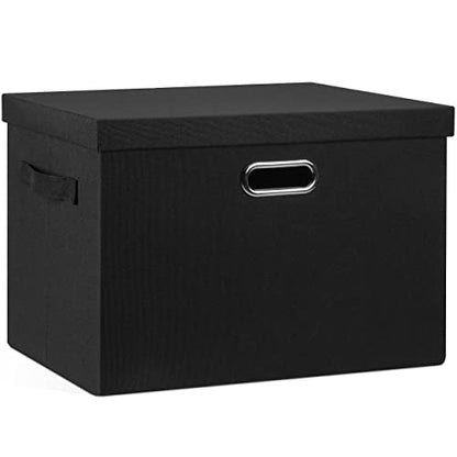 Graciadeco Large 17" 36 Quart Collapsible Stackable Storage Bins with Lids, 1 Pack Black Foldable Fabric Closet Storage Boxes with Lids, 4 Handles Heavy-duty Linen Cube Baskets for Bedroom | 36 Quart 1 Pack Black Collapsible Stackable Linen Fabric 4 Handl