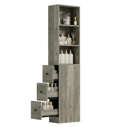ARTETHYS Tall Slim Bathroom Storage Cabinet with 3 Adjustable Shelves Gray | Slim Free Standing Space Saver Organizer for Living Room Kitchen, 3 Drawers - color: Grey