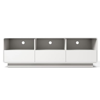 RoyalCraft TV Stand for TVs Up to 65", Modern White Entertainment Center with 3 Storage Drawers and LED Lights, Curved Wood Media TV Console for Living Room, Bedroom - color: White