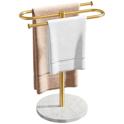 STWWO Kitchen Towel Holder for Countertop with Marble Base | S-Shape Hand Towel Stand for Bathroom Stainless Steel Rust-Proof, Hand Towel Holder Standing for Vanity Countertop, Gold - color: Gold