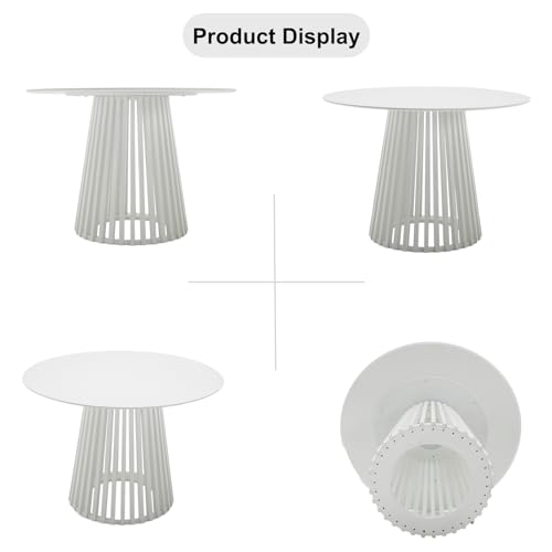HEAH-YO Round Dining Table Set of 1, Modern Kitchen Table with Solid Wood Stripes, 43” Wood Dinner Table for Kitchen Dining Room, White - color: White