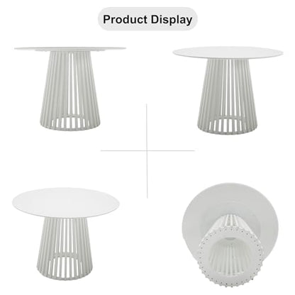 HEAH-YO Round Dining Table Set of 1, Modern Kitchen Table with Solid Wood Stripes, 43” Wood Dinner Table for Kitchen Dining Room, White - color: White