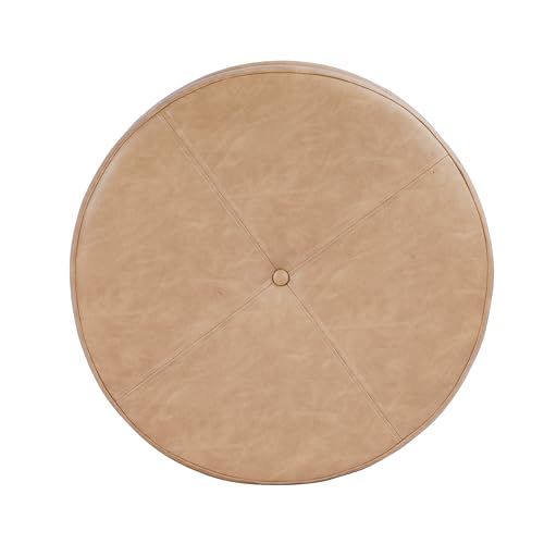 HomePop 24" Large Leatherette Storage Ottoman - Sand Faux Leather - color: Sand Faux Leather