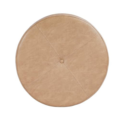 HomePop 24" Large Leatherette Storage Ottoman - Sand Faux Leather - color: Sand Faux Leather