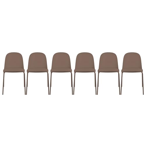 2xhome Set of 6 Modern Stackable Armless Dining Chairs, Plastic Shell Seat with Upholstered PU Leather Cushion Padded Seat Metal Legs for Home Kitchen Patio Cafe (Brown) - color: Brown, size: Padded Seat
