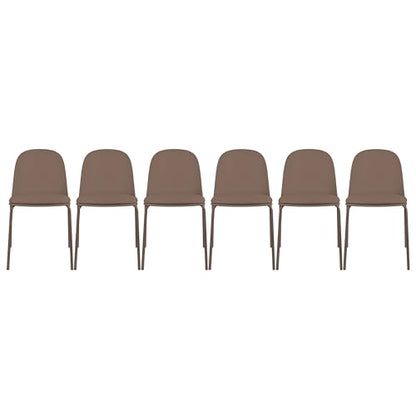 2xhome Set of 6 Modern Stackable Armless Dining Chairs, Plastic Shell Seat with Upholstered PU Leather Cushion Padded Seat Metal Legs for Home Kitchen Patio Cafe (Brown) - color: Brown, size: Padded Seat
