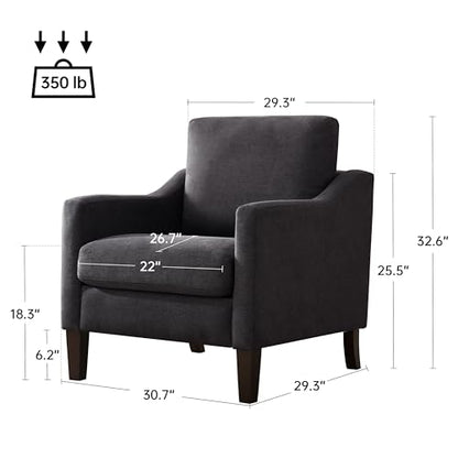 VKNOW Accent Chairs, Living Room Chairs with Wood Legs, Grey | Mid Century Armchair, Flexible Cushion, No Tool Assembly, Removable Cushion, Upholstered Single Sofa For Living Room, Bedroom - color: Dark Grey