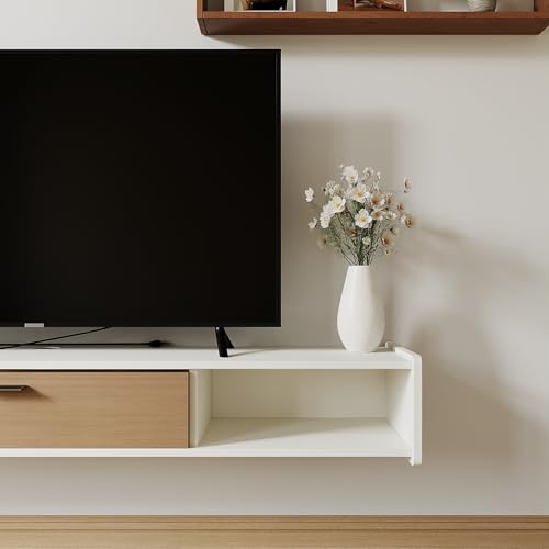 47'' Floating TV Stand, Wall Mounted TV Console, White | Floating TV Cabinet, Under TV Shelf for Bedroom Living Room - color: White, size: 47 IN
