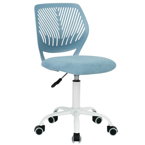FurnitureR Blue Kids Study Desk Chair, Adjustable Swivel Armless Task Chair with Comfy Fabric Cushion & Plastic Back — Cute for Children & Students - color: Blue