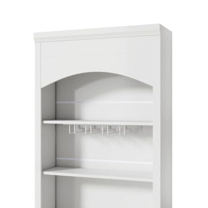 Modern 28.7x17.5x83.7 Inch Tall Kitchen Pantry Cabinet, Freestanding Hutch with Faux Marble Top, 5 Drawers & Adjustable Shelf, Glass Holders, Space-Saving Storage for Kitchen/Dining Room (1, White) - color: White