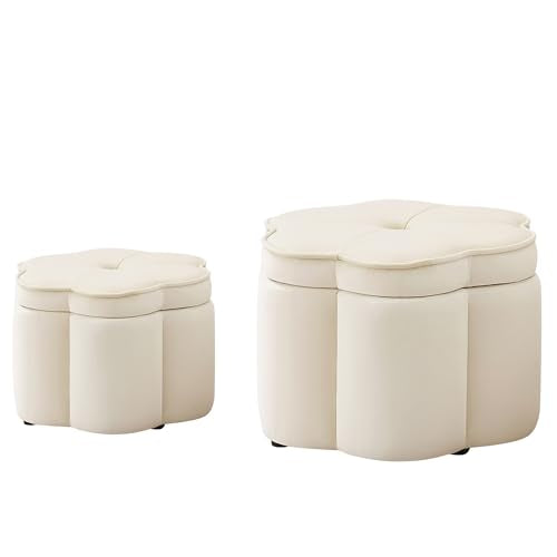 24" Small Modern Nesting Tables with Large Weight Capacity, Modern Nesting Side Tables with Space-Saving Design, Small Coffee Table with Side Storage Shelf for Living Room, Cream - color: Cream