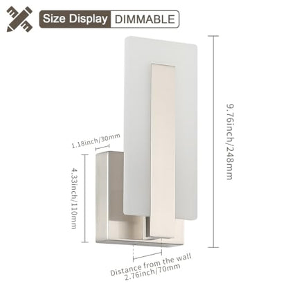 Joosenhouse LED Wall Sconce Set of 2, Hardwired Dimmable Wall Mounted Lights, Indoor Wall Lights for Hallway, Bedroom, Study, Living Room, 9.76 Inch Brushed Nickel Wall Sconce Lighting - color: Nickel-Dimmable