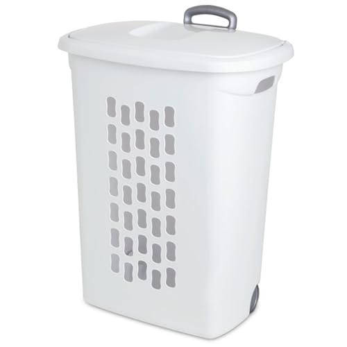 Sterilite Ultra Wheeled Hamper, Laundry Basket w/Flip-Top Lid, 6-Pack | Plastic Rolling Clothes Storage Cart with Retractable Handle & Ventilated Holes for Home, Apartment or Dorm - size: 6 Pack