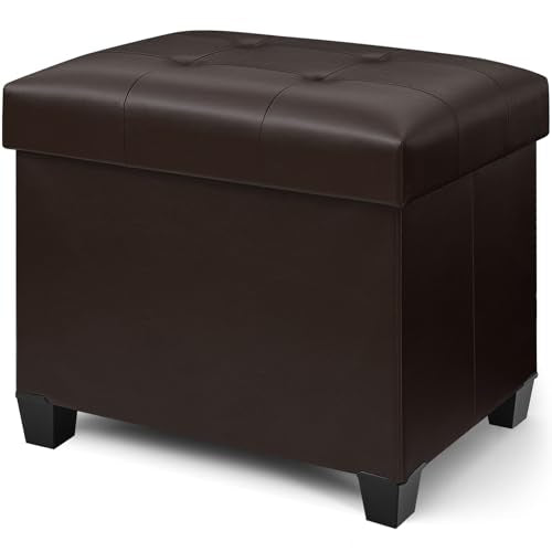 Ottoman with Storage, Rectangular Storage Ottoman, Faux Leather Ottomans with Legs for Living Room Bedroom Dorm, 23.6" D x 17.7" W x 19.9" H, Brown - color: Brown, size: 23.6"D x 17.7"W x 19.9"H