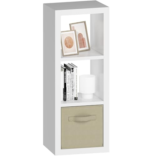 furtble 3 Cube Storage Organizer Shelf with Bins, White 3 Tier Bookcase with Fabric Storage Bins, Morden Bookshelf for Bedroom, Living Room, Closet, Office, 11.5" D x 11.5" W x 37.67" H - color: White, size: 3 cube