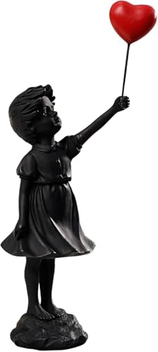 Banksy Street Graffiti Art Statue, Love Balloon Girl Resin Statue Ornament, Modern Home Decor Figurine for Living Room, Dining Desk, Bookshelf & Room Decoration(Black) - color: 1-love Balloon Girl-black