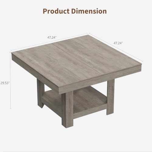 GarveeHome Square Dining Room Table for 4-6 People, Heavy Duty 350Lbs Kitchen Table with 2-Tier Storage, Waterproof Wooden Dinner Table with Sturdy Triangle Legs, Grey. - color: Grey