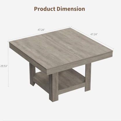GarveeHome Square Dining Room Table for 4-6 People, Heavy Duty 350Lbs Kitchen Table with 2-Tier Storage, Waterproof Wooden Dinner Table with Sturdy Triangle Legs, Grey. - color: Grey