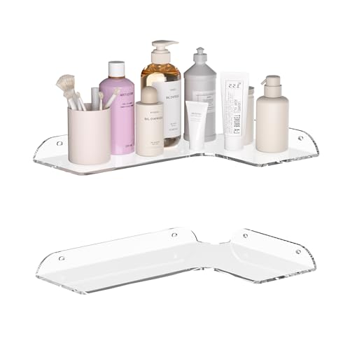 Sezanrpt 8x11.8 Inch Clear Corner Shelf Wall Mount Set of 2, Acrylic Corner Floating Shelves, Wall Organizer Shelf for Bathroom, Kitchen, Bedroom, Living Room, Dining Room, Office - color: Clear-2 Pack, size: 8x11.8 Inch