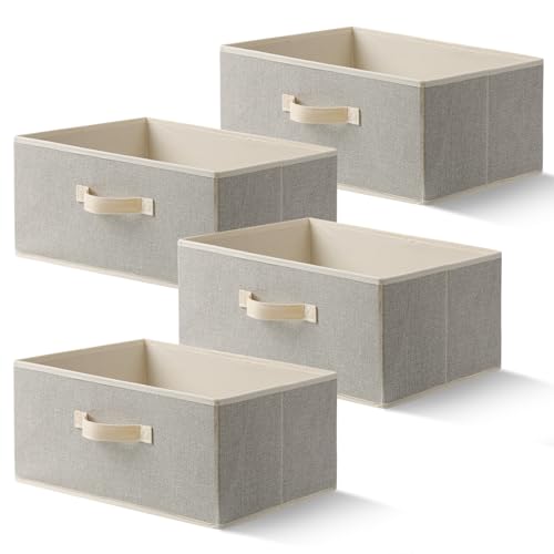 Storage Baskets, 15.7-Inch Woven Fabric Bins, Storage Cubes with Reinforced Handles, Organizer Bins for Closet Shelves, Foldable, for Toys, Clothes, Natural Beige (4PCS/Beige-15.7*11*7.8inch)
