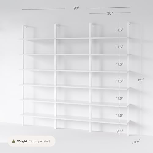 Nathan James Theo 6-Shelf Tall Modern Bookshelf, Wall Mount Ladder Shelf Bookcase with White Wood and Industrial Metal Frame, Matte White/White, Set of 3 - color: White, size: Set of 3