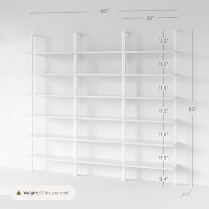 Nathan James Theo 6-Shelf Tall Modern Bookshelf, Wall Mount Ladder Shelf Bookcase with White Wood and Industrial Metal Frame, Matte White/White, Set of 3 - color: White, size: Set of 3