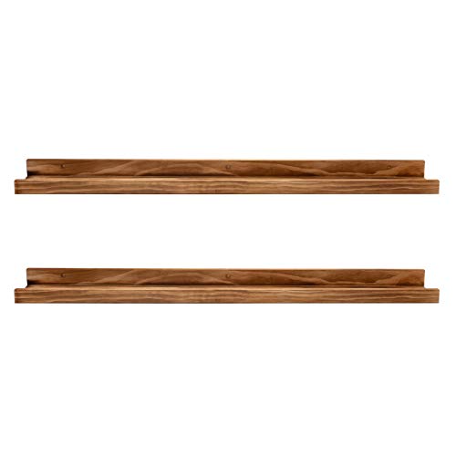 AZSKY 24" Floating Wall Ledge Shelf Wood Picutre Shelf Wall Mounted Nursery Kids Bookshelf Spice Rack Bathroom Storage Shelves Display Organizer Set of 2 - color: Burnt, size: 24in set 2