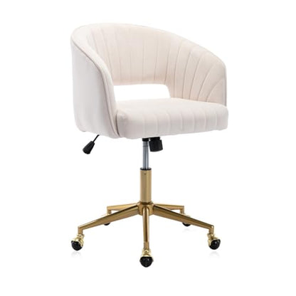 Eifizek Velvet Office Desk Chair, Modern Home Desk Chair with Wheels & Gold Base, Swivel Vanity Chair for Bedroom, Office, Living Room Vanity Study (Ivory) - color: Beige
