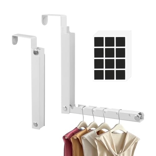 2 Pack Over The Door Hanger Folding Clothes Drying Rack with 12 Anti-Slip Pads, Metal Over The Door Drying Rack Space Saving Over-Door Clothing Hanger for Dorm Bedroom Laundry Room