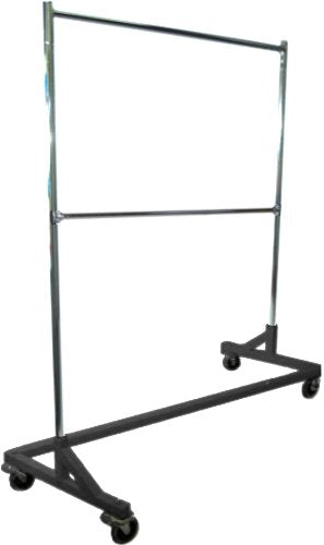 Only Hangers GR600-EH Deluxe Commercial Grade Rolling Z Garment Rack, 400lb Capacity, 63" Length with Add-On Extra Double Rail, Adjustable Height Chrome Uprights and Black Base, One Rack
