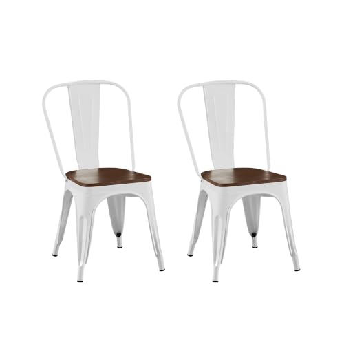 Penau Dining Chairs Set of 2, Stackable, White Walnut | High Gloss White Finish, Walnut Wooden Seat, Stackable Storage, Indoor Outdoor Use, Easy Assembly