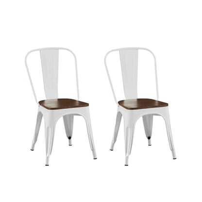 Penau Dining Chairs Set of 2, Stackable, White Walnut | High Gloss White Finish, Walnut Wooden Seat, Stackable Storage, Indoor Outdoor Use, Easy Assembly