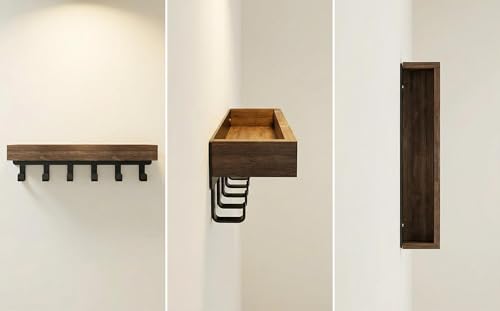 Wall Mounted Key Hanger with Shelves - Decorative Mailing Organizer with Key Hook for Entrance Entrance, Frosted Wood with Mounting Hardware (Natural Wood, 9.64" W x 2.36" H x 2.75" L, 6) - color: Natural Wood, size: 9.64" W x 2.36" H x 2.75" L