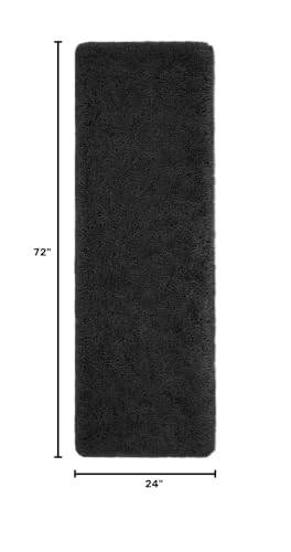Zentavio Runner Rugs for Hallway 2x6 Shag Soft Bedroom Bedside Rugs Non Slip Fluffy Carpet for Kids Girls Boys Home Decor Aesthetic Dorm Nursery Black - color: Black, size: 2' x 6' (Runner)