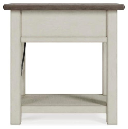Signature Design by Ashley Bolanburg Narrow End Table, Charging Station | Slim 14-inch profile with USB charging, Wood, White oak veneers and engineered wood, Farmhouse style for small living rooms - color: Dark Brown & White