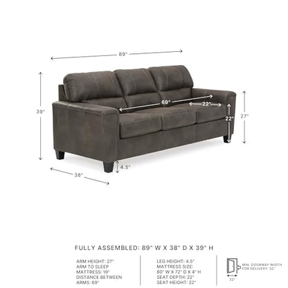 Signature Design by Ashley Navi Faux Leather Queen Sleeper Sofa Bed, Gray | Warm-feel weathered polyester blend, Space-saving pull-out design for multi-use rooms, Supportive attached cushion back - color: Grey, style: Sleeper