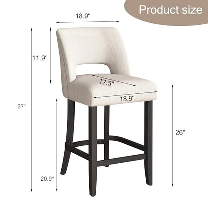 VKNOW Bar Stools Set of 4, 26" Upholstered Counter Height Bar Stools | Modern Counter Stools with Black Rubberwood Legs for Kitchen Island Dining Room Bar, Beige-Black Legs - color: Beige-black Legs, size: Set of 4