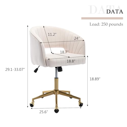 Eifizek Velvet Office Desk Chair, Modern Home Desk Chair with Wheels & Gold Base, Swivel Vanity Chair for Bedroom, Office, Living Room Vanity Study (Ivory) - color: Beige